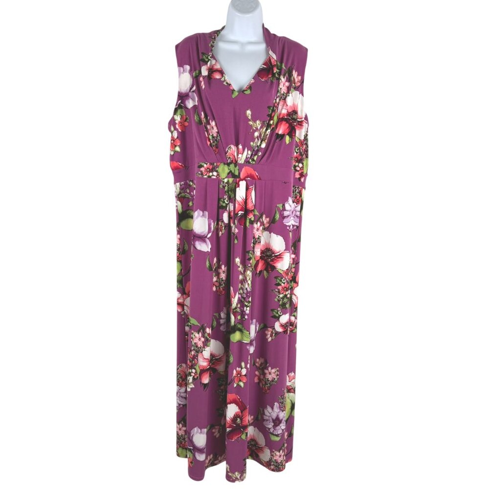 Chico's Maxi Dress Size 3‎ Floral Sleeveless Purple V-Neck Stretch DR-1852